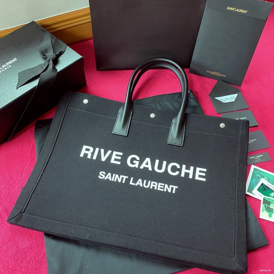 RIVE GAUCHE YSL BAG PRINTED LINEN AND TOTE LEATHER IN 0808